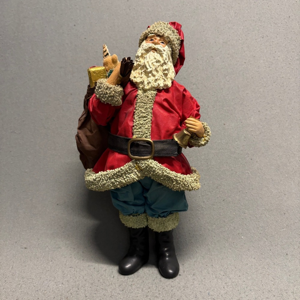 1985 Clothtique by Possible Dreams Santa With Bag Bell & Toys Approx. 9.5"